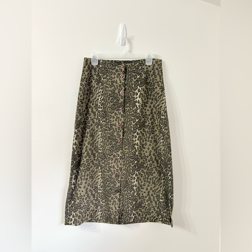 Vtg Y2K RAINBOW BRIDGE Green Midi Skirt S Leopard Mobwife Grunge Punk 90s Indie